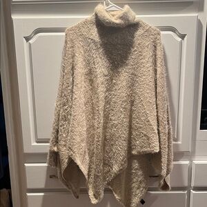 Anthropologie Akemi + Kin Cream with Gold accents Eyelash Sweater Poncho